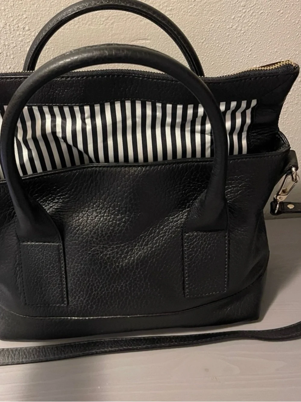 kate spade Black Pebbled Leather Satchel with Gold Hardware